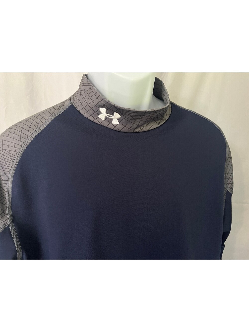 Under Armour Men's Blue Gray Fitted Mock Neck Base Layer ColdGear Shirt XXL